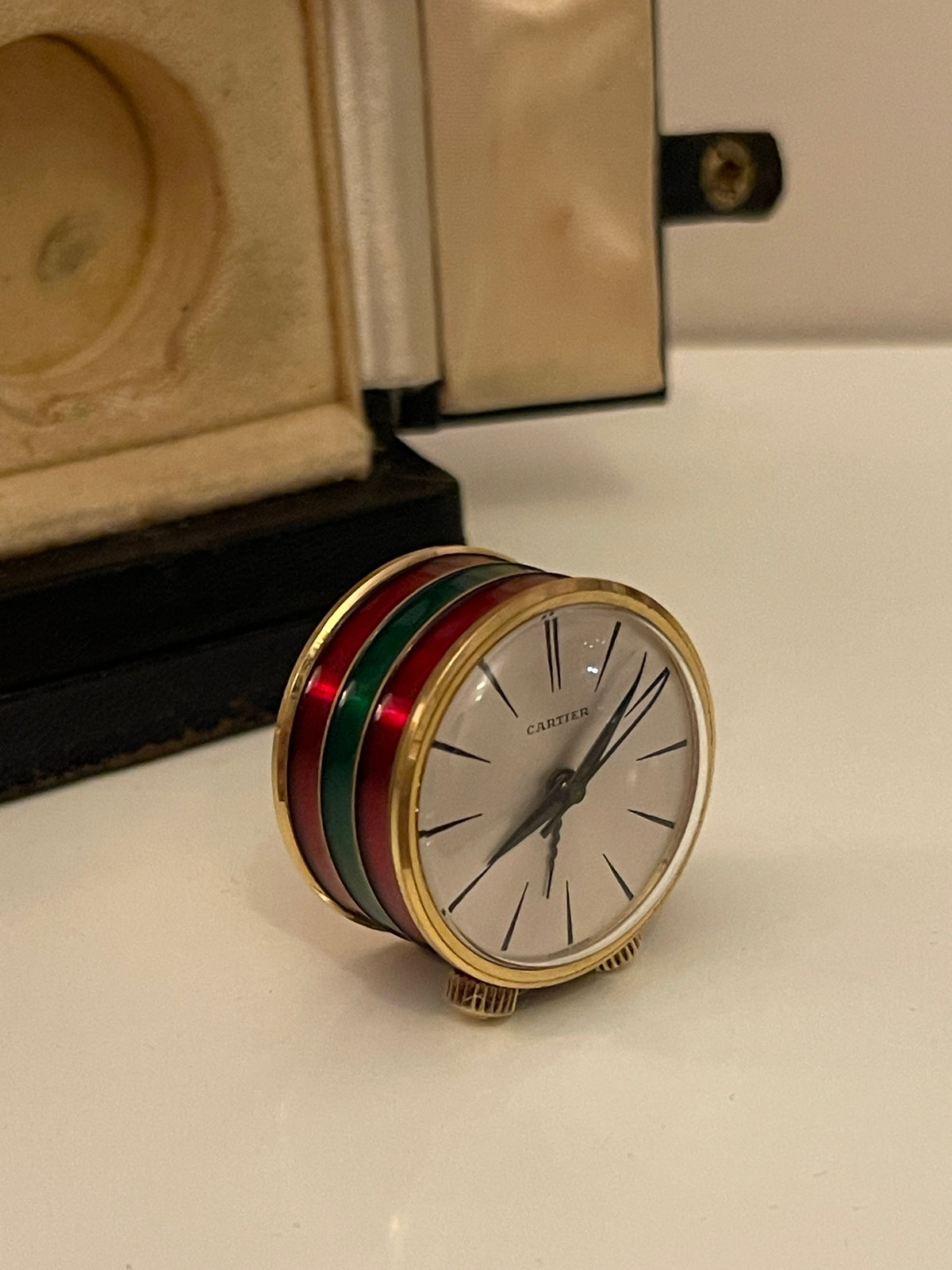 Miniature Brass and Enamel Cartier Musical Alarm Clock 1960s