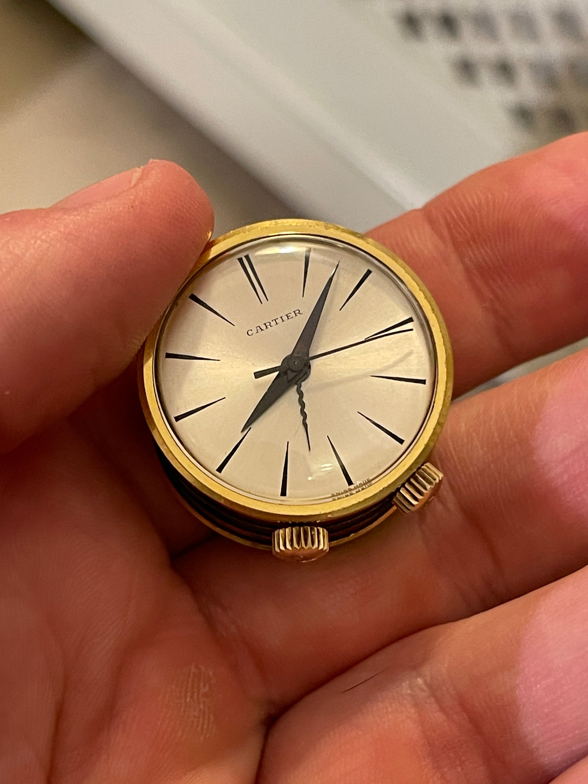 Miniature Brass and Enamel Cartier Musical Alarm Clock 1960s