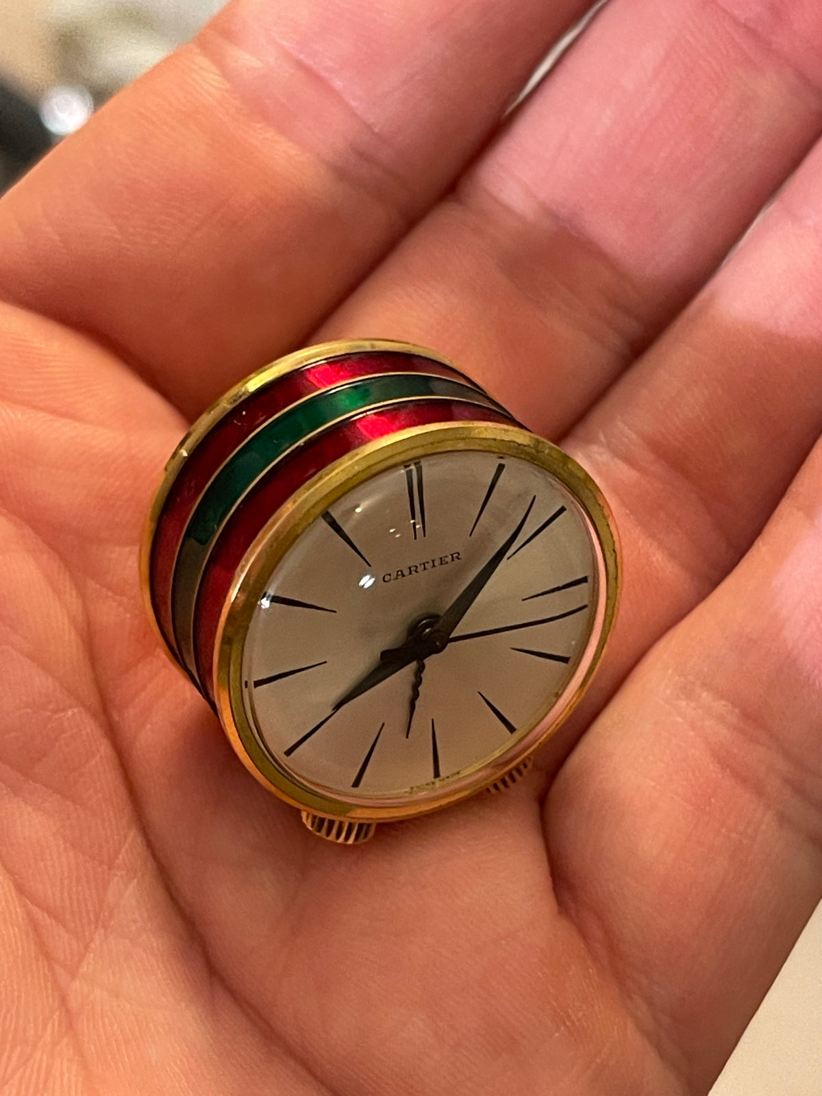 Miniature Brass and Enamel Cartier Musical Alarm Clock 1960s