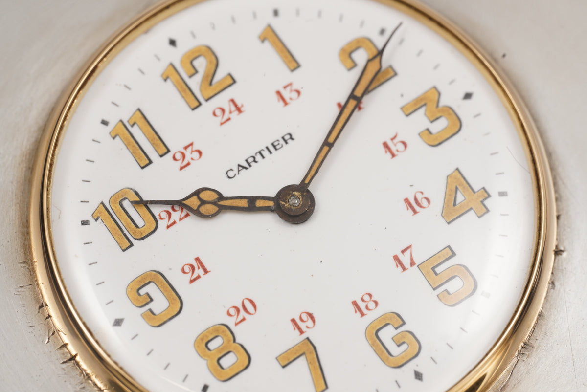 Cartier Sterling Silver and Gold Inlay Foldable Travel Clock with Box