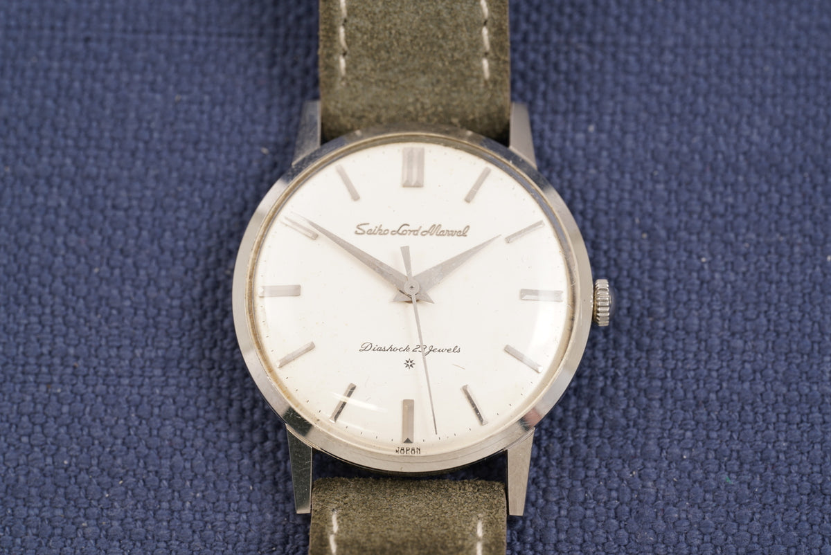 Seiko Lord Marvel Carved Logo 14kt White Gold Indices Watch Only