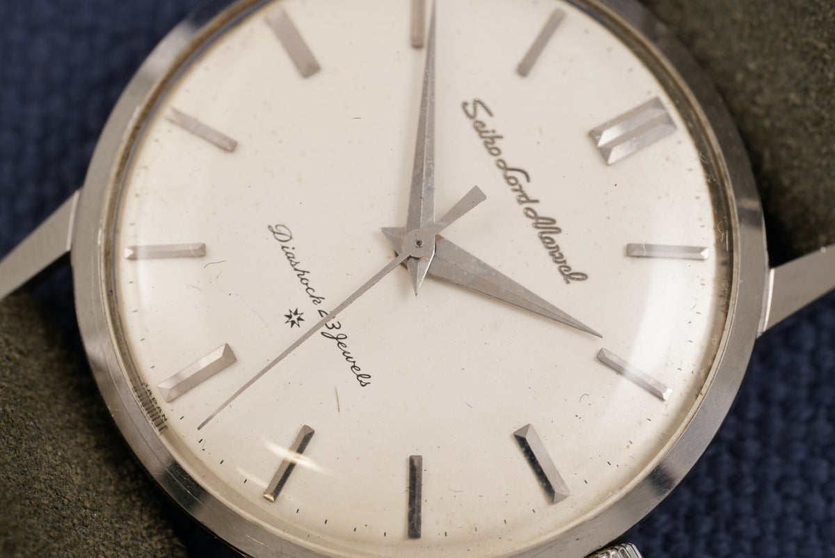 Seiko Lord Marvel Carved Logo 14kt White Gold Indices Watch Only