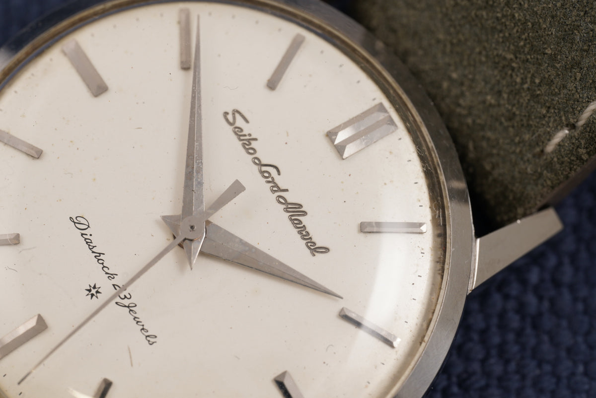 Seiko Lord Marvel Carved Logo 14kt White Gold Indices Watch Only
