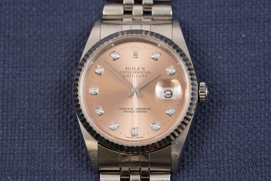 Rolex Datejust ref. 16234 Salmon Diamond Dial Watch Only